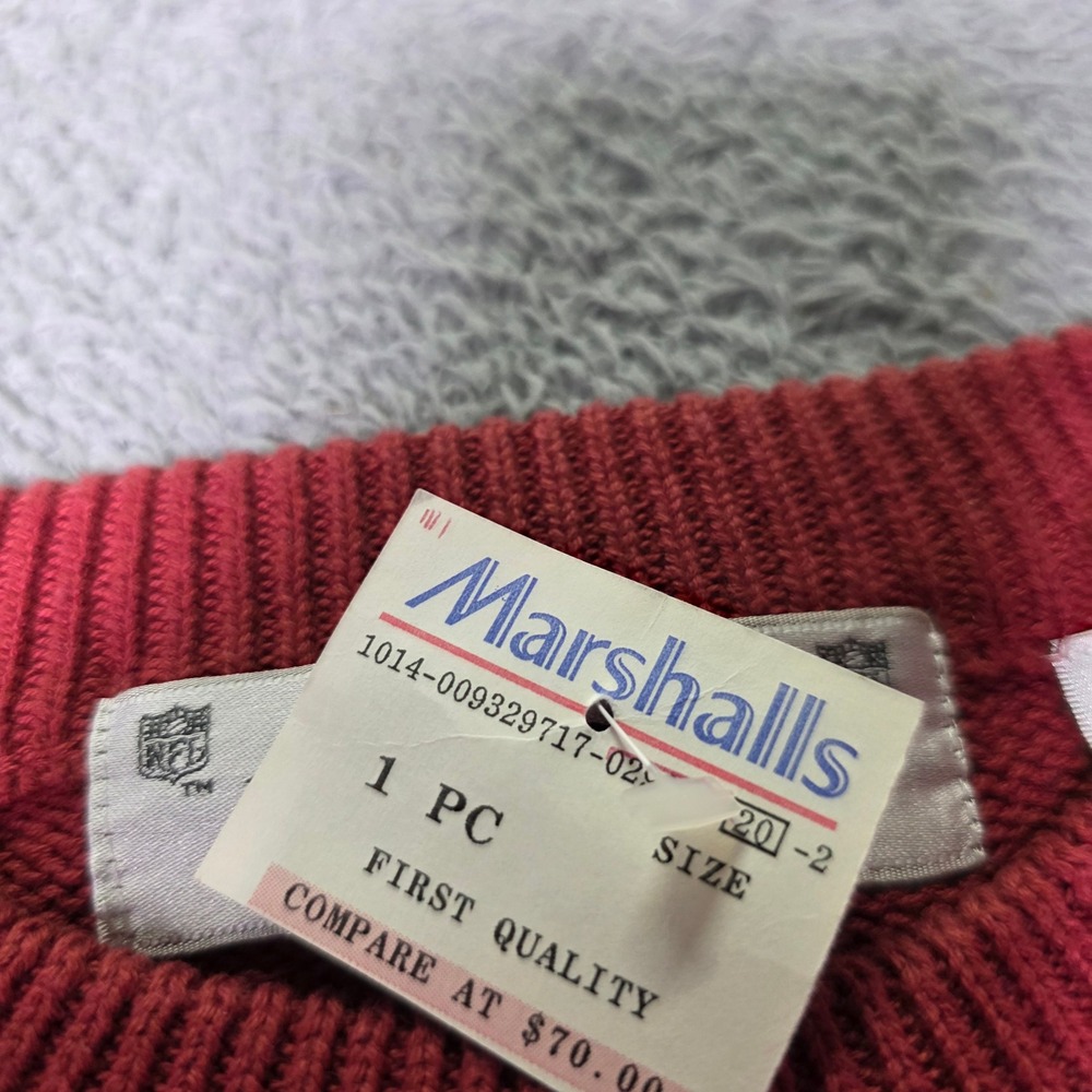 NFL QBC Mens M Sweater Red Cable Knit Diamond Textured Cotton Vintage 90s Top - Picture 5 of 8